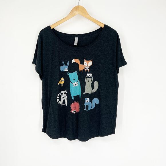 Next Level Apparel Tops - Wildlife Observers Graphic T-Shirt Dark Gray Size Large